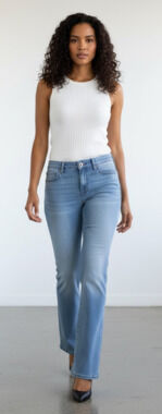 Michael Kors Women's Light Wash Bootcut Denim Jeans with Geometric Embroidery